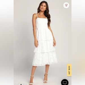 Lulus Size Small Grace and Beauty White Burnout Floral Print Tiered Dress